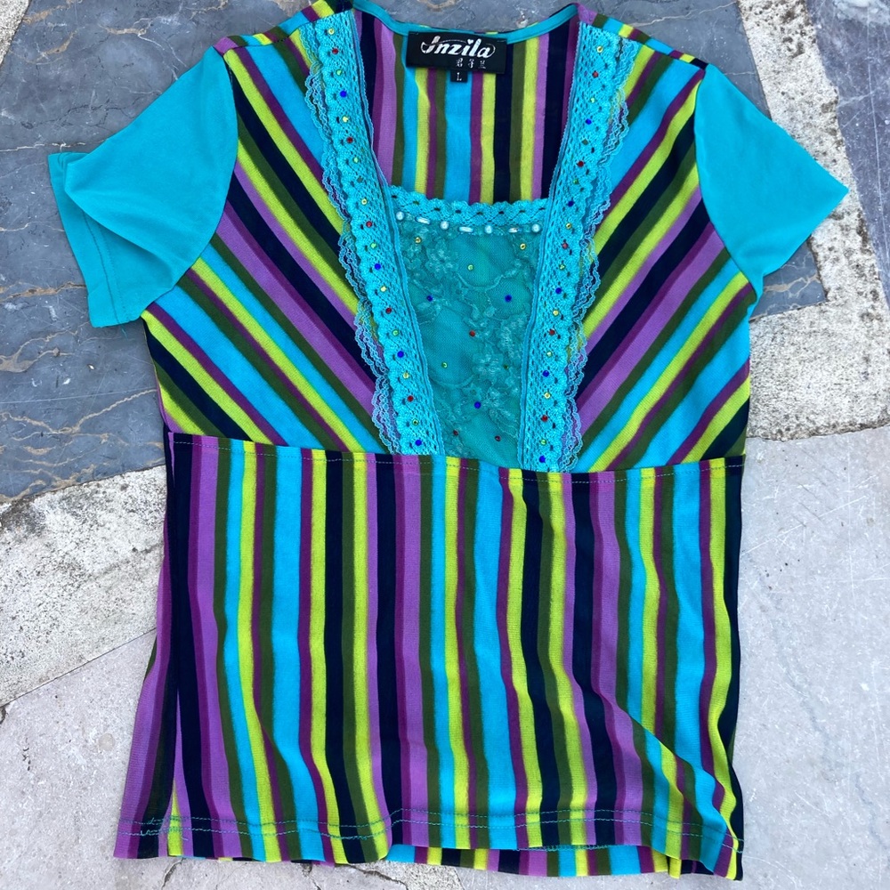 Vintage teal beaded top